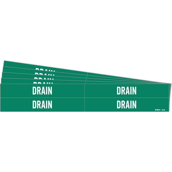 DRAIN Pipe Marker Style 4 Polyester White on Green 4 per Card, 5 PK